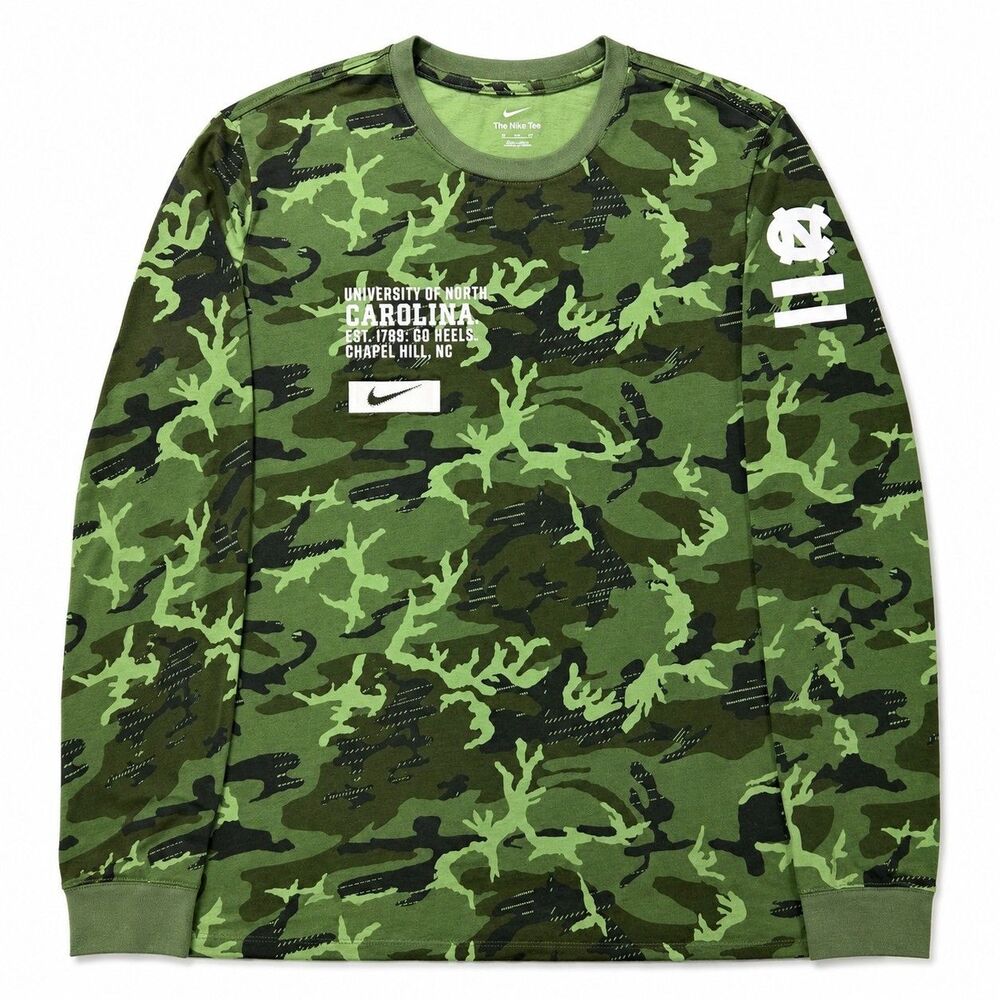 Mens Nike North Carolina Tar Heels Camouflage Long Sleeve T Shirt Green Medium